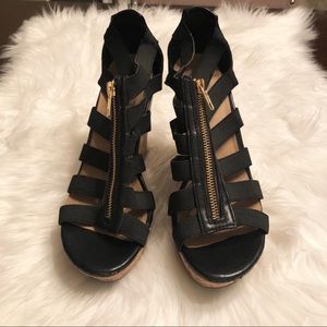 Steve Madden 8.5 Eddy Sandal Black Zip Cork Wedge